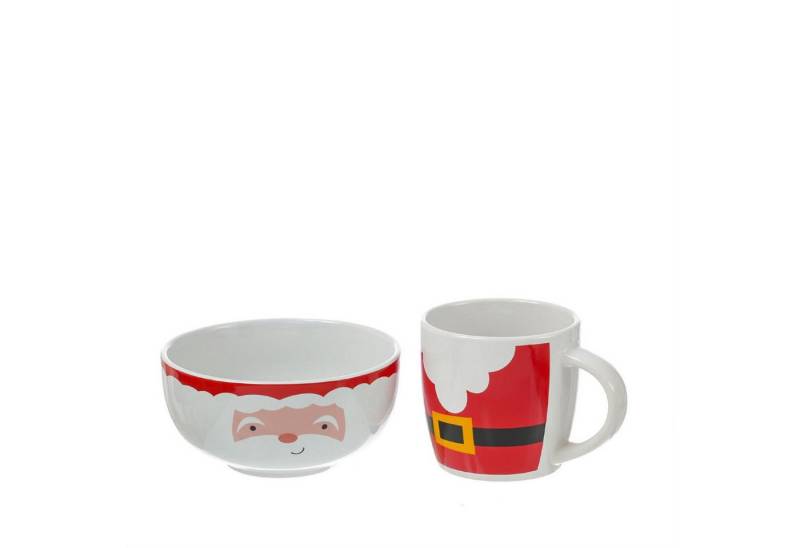 MARELIDA Frühstücks-Geschirrset Frühstücksset Weihnachtsmann Becher Müslischale Geschenkset (2-tlg) von MARELIDA