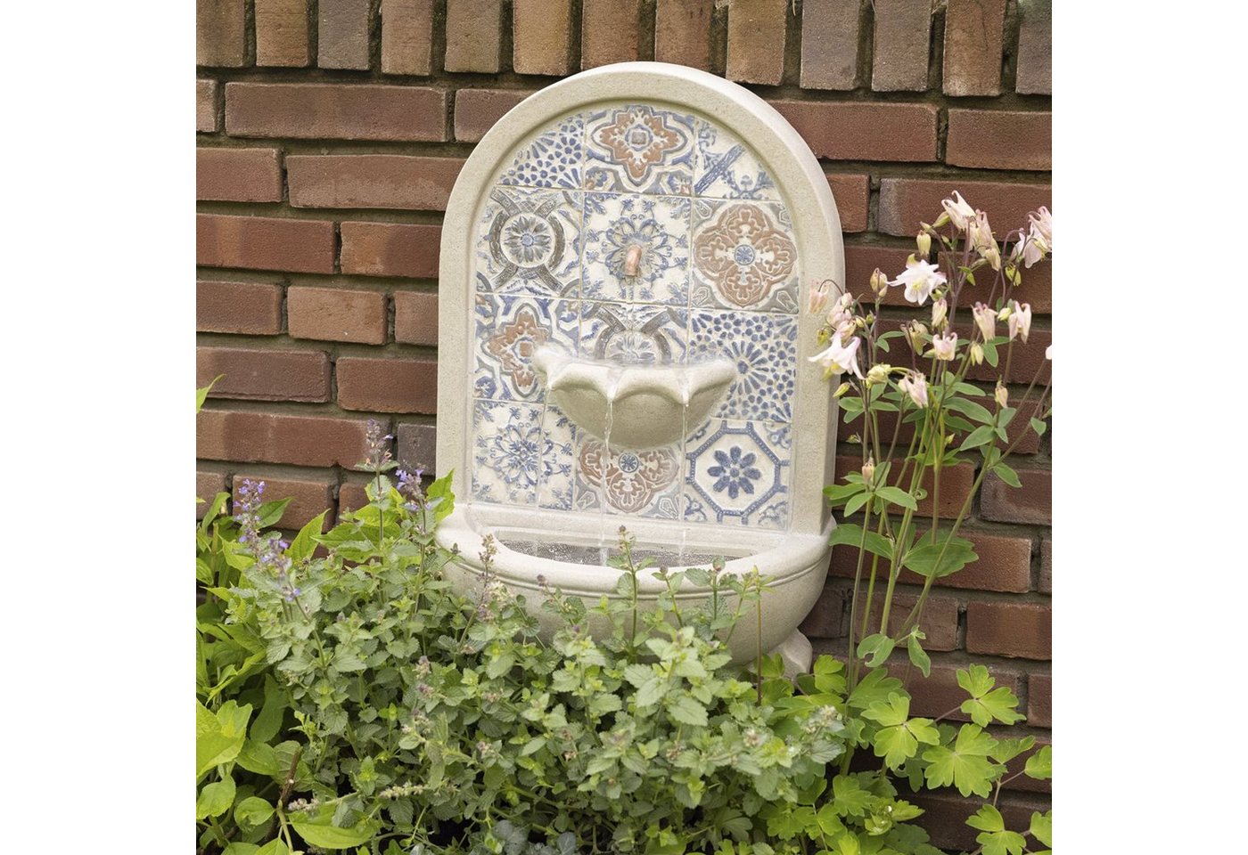 MARELIDA Gartenbrunnen Brunnen rund Wandbrunnen Standbrunnen Mosaik natur Zierbrunnen 54cm, 36 cm Breite von MARELIDA