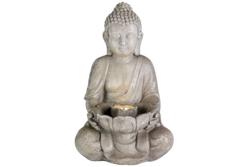 MARELIDA Gartenbrunnen LED Brunnen Buddha Zierbrunnen Springbrunnen H: 45cm grau, 29.5 cm Breite von MARELIDA