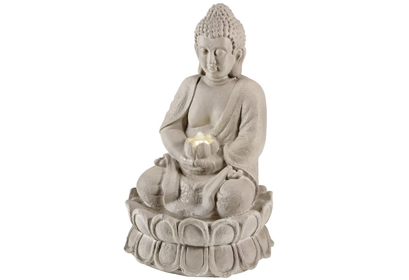 MARELIDA Gartenbrunnen LED Solar Brunnen Buddha Zierbrunnen Springbrunnen H: 55cm grau, 32.5 cm Breite von MARELIDA