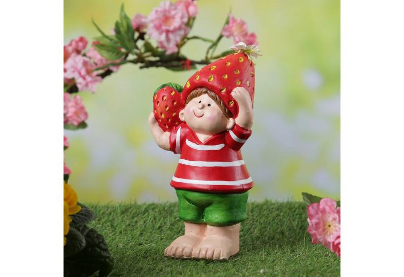 MARELIDA Gartenfigur Dekofigur Erdbeerjunge Fritz mit Erdbeere Gartendeko H: 18,5cm von MARELIDA