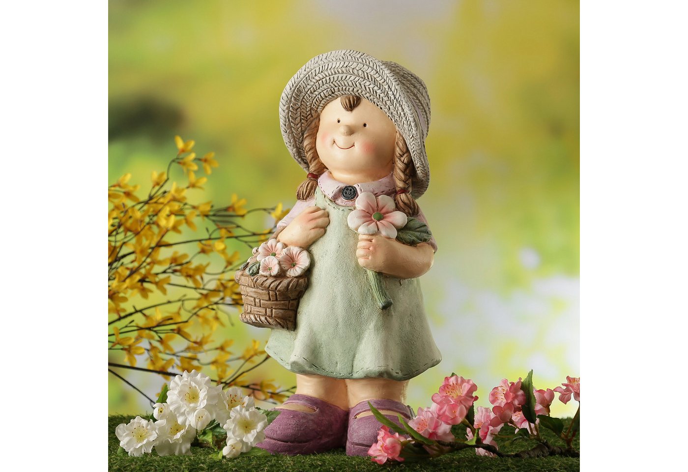 MARELIDA Gartenfigur Dekofigur Mädchen Klara mit Blumenkorb Gartendeko Statue H: 39cm von MARELIDA