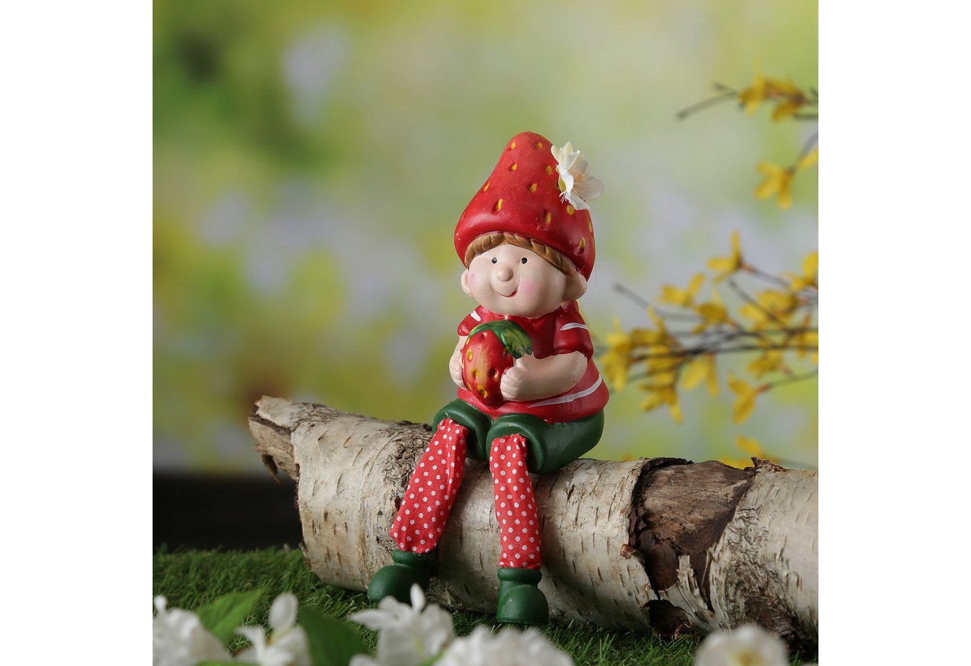 MARELIDA Gartenfigur Kantenhocker Erdbeerjunge Fritz mit Erdbeere Dekofigur Garten H: 19cm von MARELIDA
