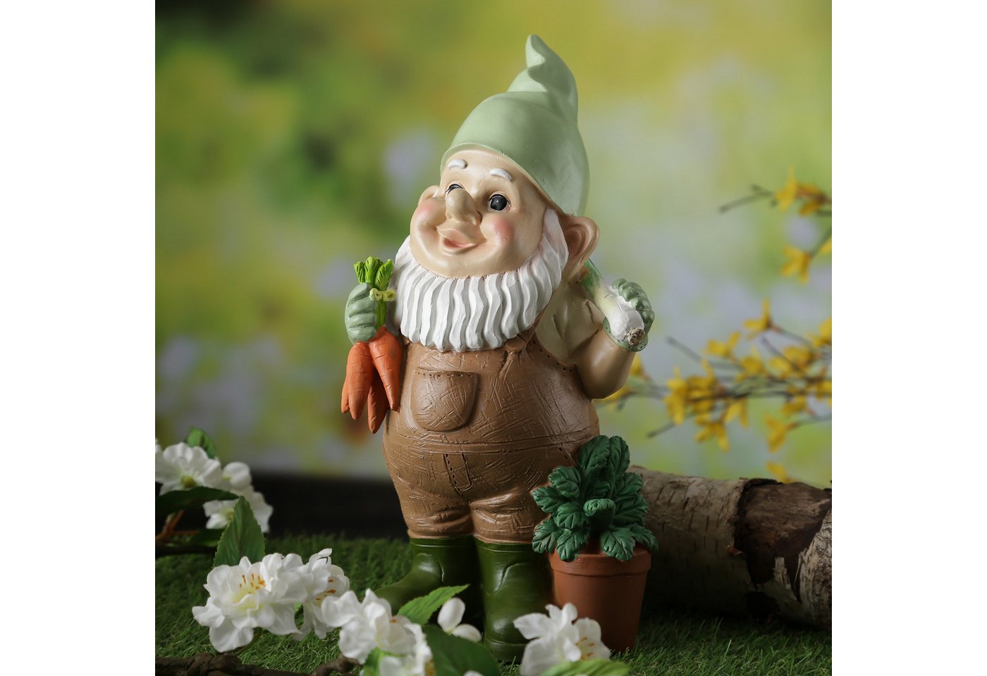 MARELIDA Gartenzwerg BERT Gärtner Zwerg mit Gemüse Polyresin Gartenfigur Gnom 29cm von MARELIDA