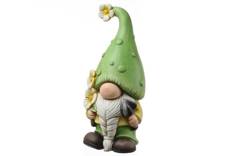MARELIDA Gartenzwerg DAVID Zwerg mit Spaten und Blumen Polyresin Gartenfigur Wichtel H:45cm von MARELIDA