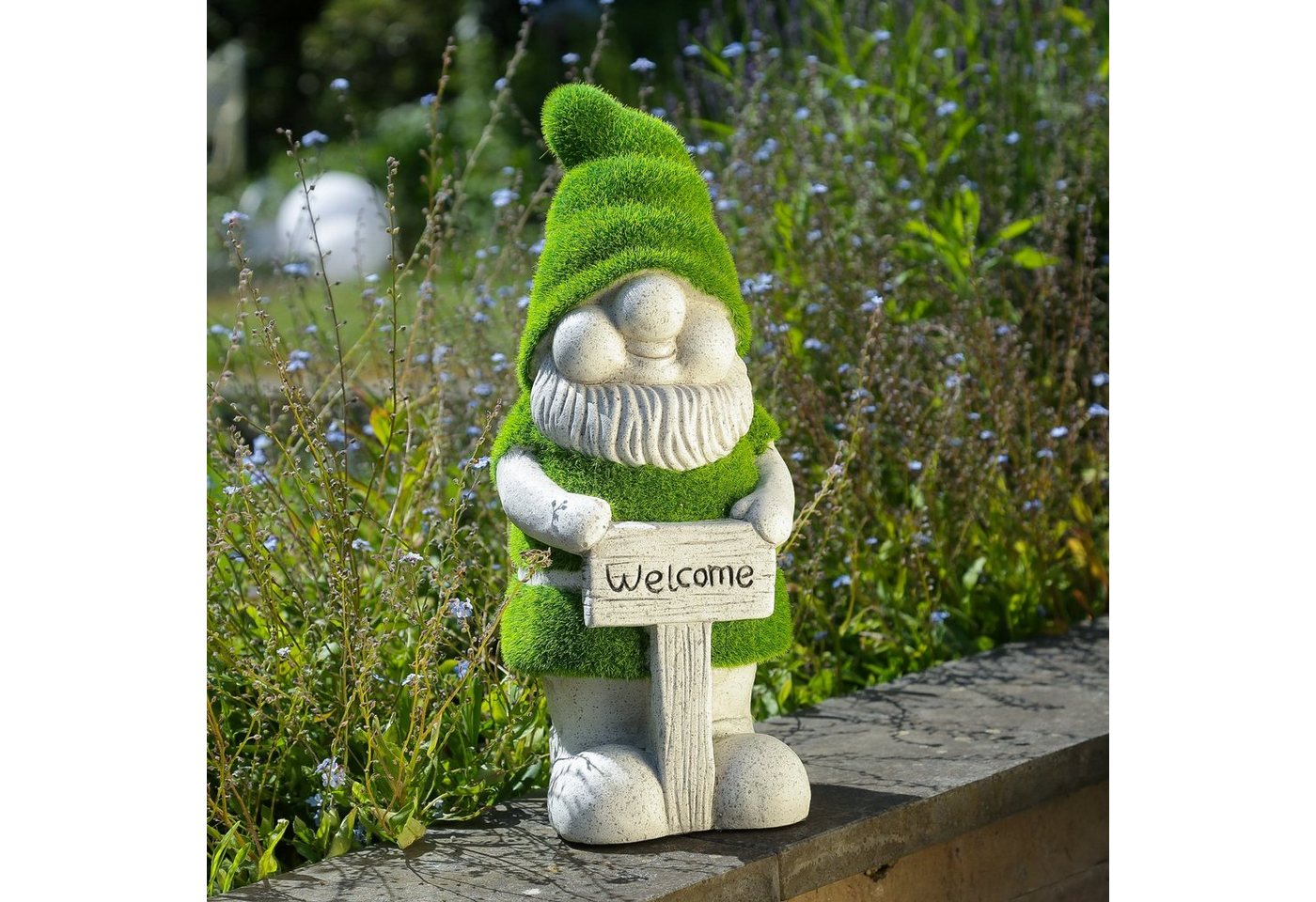 MARELIDA Gartenzwerg Gartenzwerg mit Welcome Schild Dekofigur Magnesia Gartenfigur 38cm, (1 St) von MARELIDA