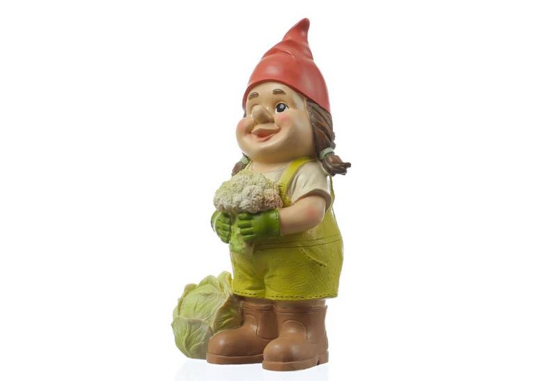 MARELIDA Gartenzwerg MAGDA Gärtner Zwerg mit Gemüse Polyresin Gartenfigur Gnom 29cm von MARELIDA