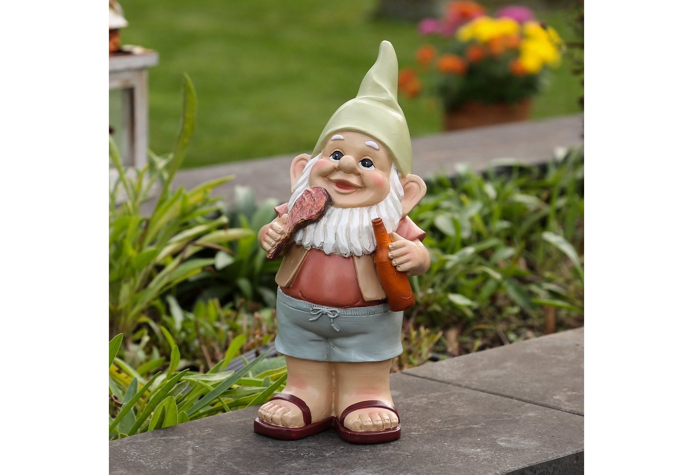 MARELIDA Gartenzwerg SKALLI Zwerg mit Bier Dekofigur Polyresin Gartenfigur Gnom 23cm, (1 St) von MARELIDA