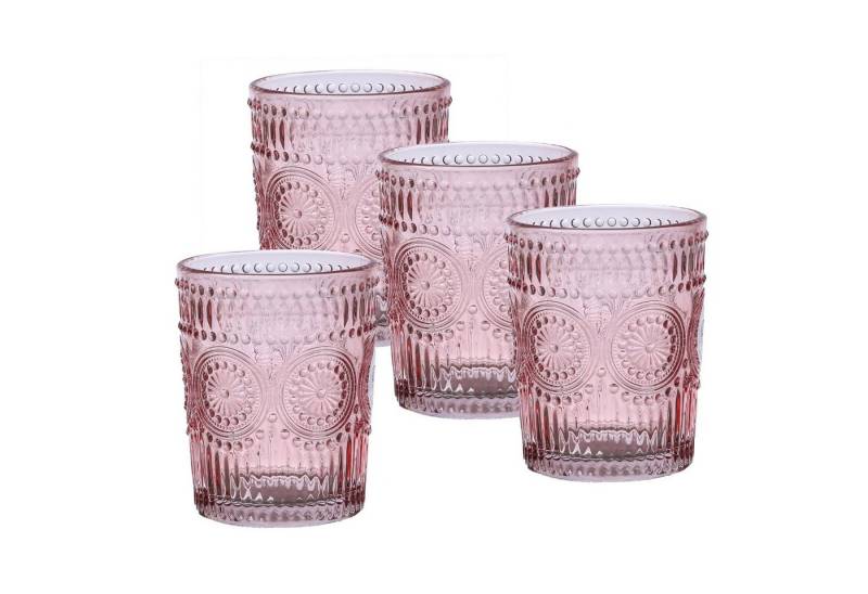 MARELIDA Gläser-Set Trinkgläser rot 280ml Wasergläser Saftgläser Vintage Retro Boho 4St., Glas von MARELIDA