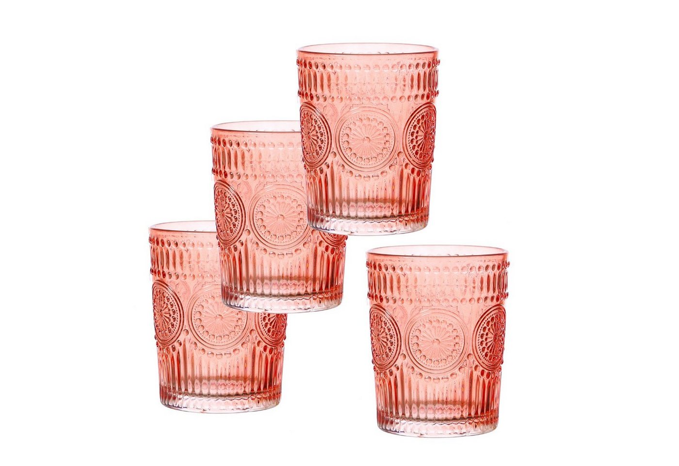 MARELIDA Gläser-Set Trinkgläser rot 4Stück 280ml Wasergläser Saftgläser Vintage Retro Boho, Glas MARELIDA Gläser-Set Trinkgläser rot 4Stück 280ml Wasergläser Saftgläser Vintage Retro Boho, Glas von MARELIDA
