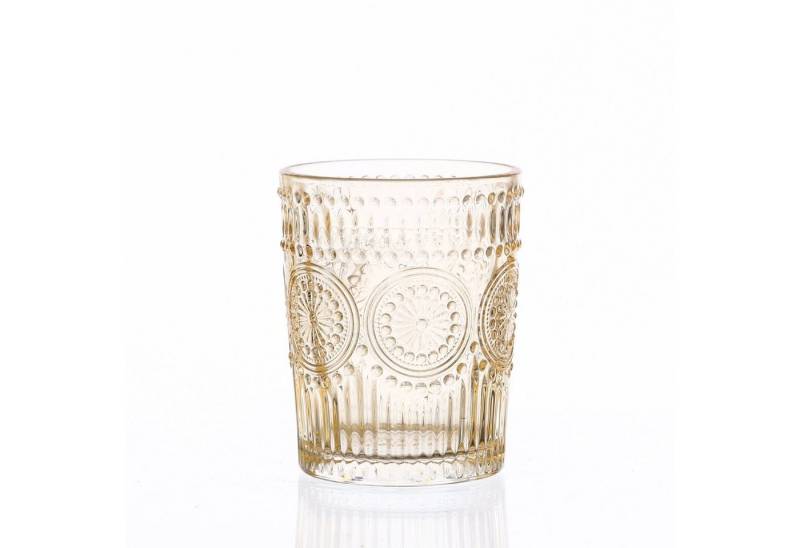 MARELIDA Glas Trinkglas gelb 280ml Wasserglas Saftglas Vintage Boho Blumenmuster, Glas von MARELIDA