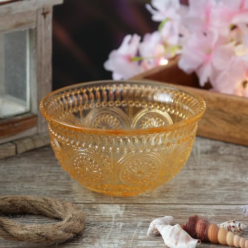 MARELIDA Glasschale Vintage Boho Blumenmuster Müsli Dessert Snack Schüssel 210ml (Gelb) von MARELIDA