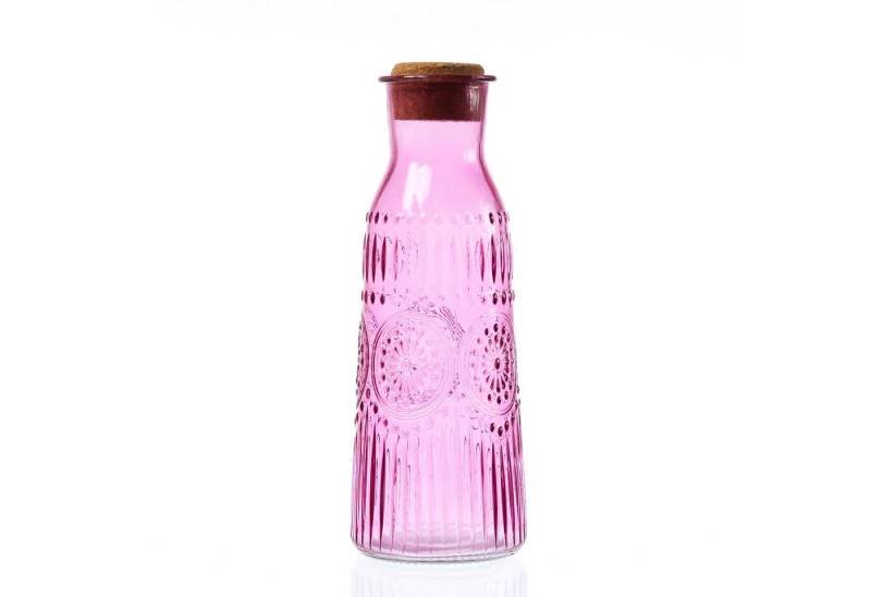 MARELIDA Karaffe Glaskaraffe Vintage Boho Blumenmuster Tee Saft Wasser Kanne 1l lila von MARELIDA