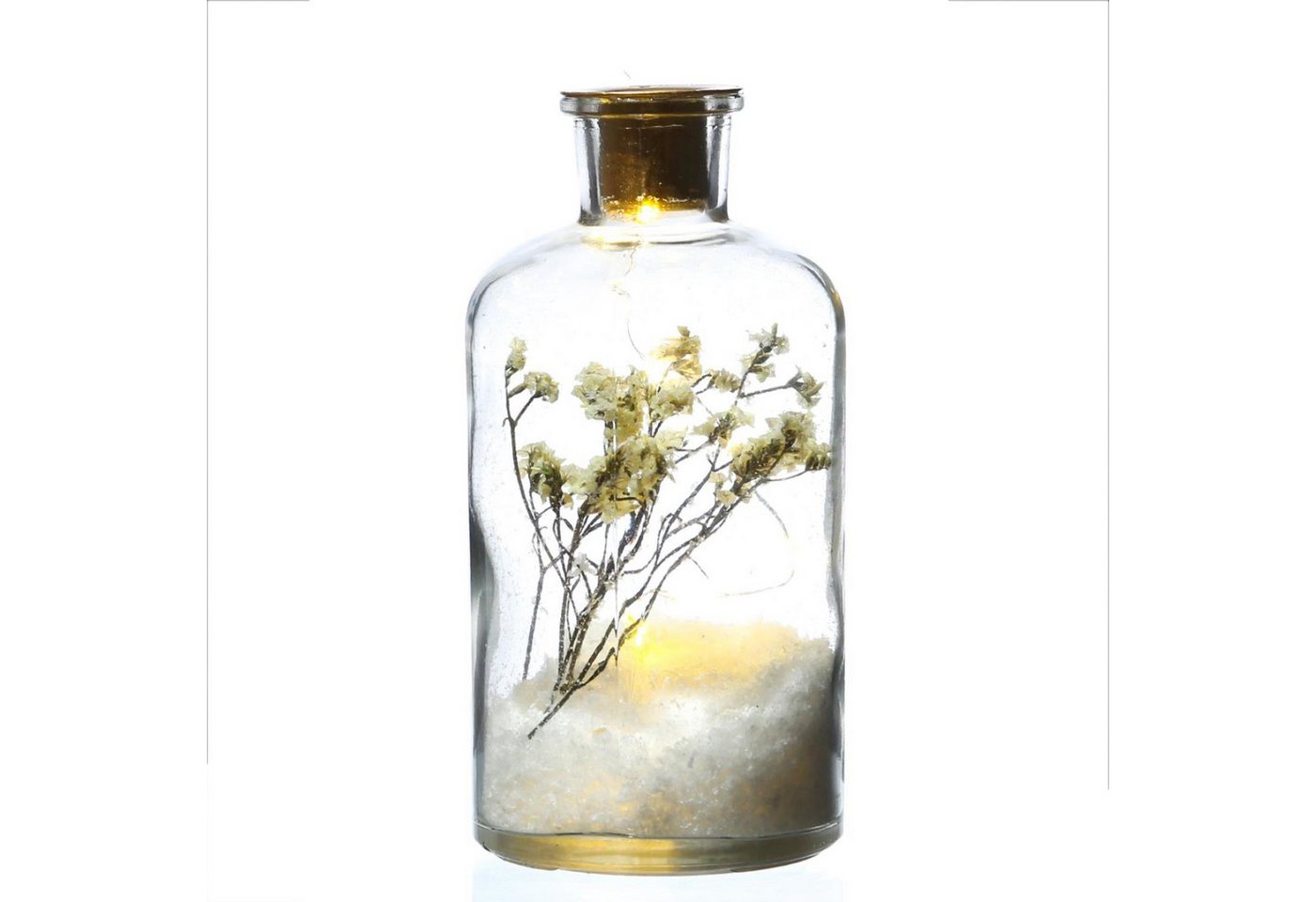 MARELIDA Kerzenhalter LED Dekoglas Trockenblumen Stabkerzenhalter Kunstschnee Leuchtglas (1 St) von MARELIDA