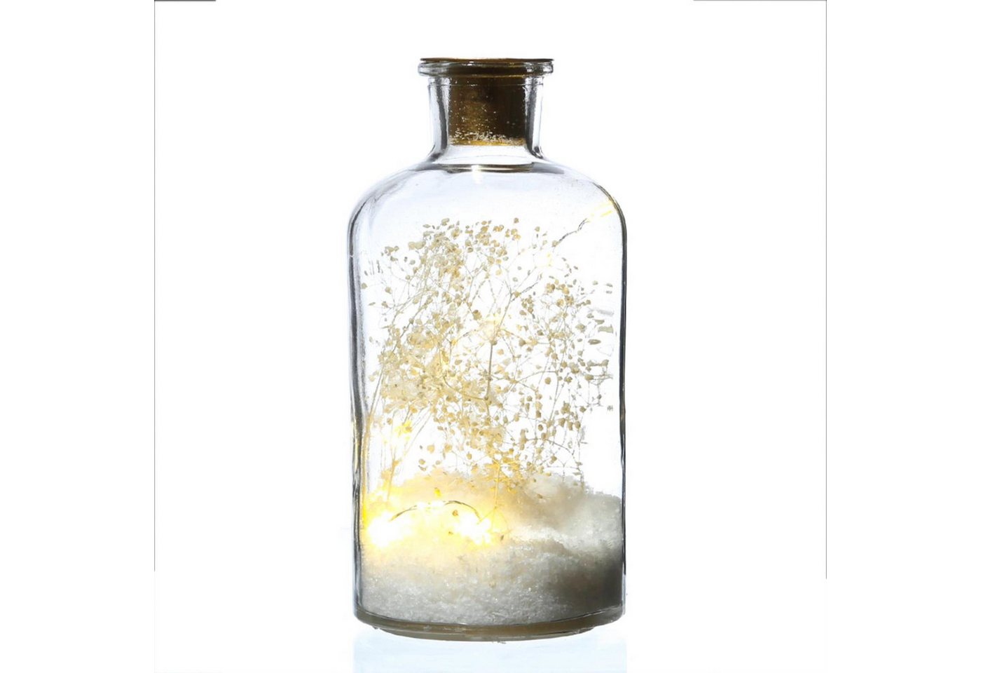 MARELIDA Kerzenhalter LED Dekoglas Trockenblumen Stabkerzenhalter Kunstschnee Leuchtglas (1 St) von MARELIDA