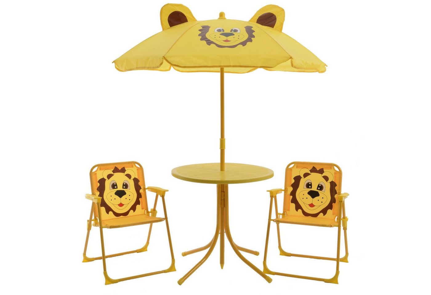 MARELIDA Kindersitzgruppe Löwe LIO Stühle Tisch Sonnenschirm Gartenmöbel für Camping 4tlg., (4-tlg) von MARELIDA
