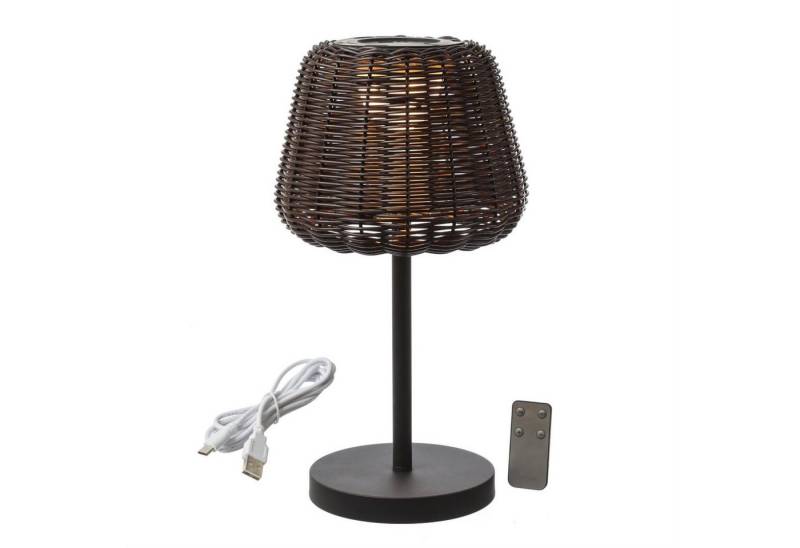 MARELIDA LED Außen-Tischleuchte LED Garten Tischlampe Korboptik Rattanoptik dimmbar aufladbar Fernb., LED Classic, warmweiß (2100K bis 3000K) von MARELIDA