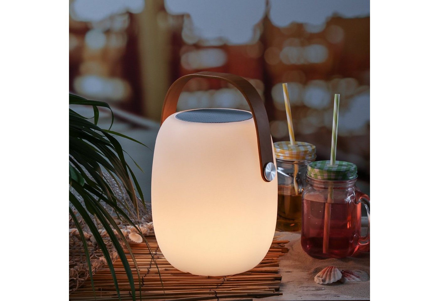 MARELIDA LED Außen-Tischleuchte LED Lautsprecher Terrassenleuchte Bluetooth wiederaufladbar H: 27cm von MARELIDA