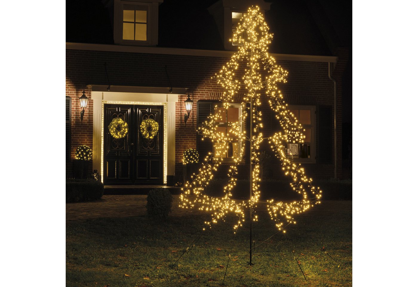 MARELIDA LED Baum LED Lichterbaum Weihnachtsbaum 3m funkelnd Timer aufklappbar Vorgarten, LED Classic, warmweiß (2100K bis 3000K) von MARELIDA
