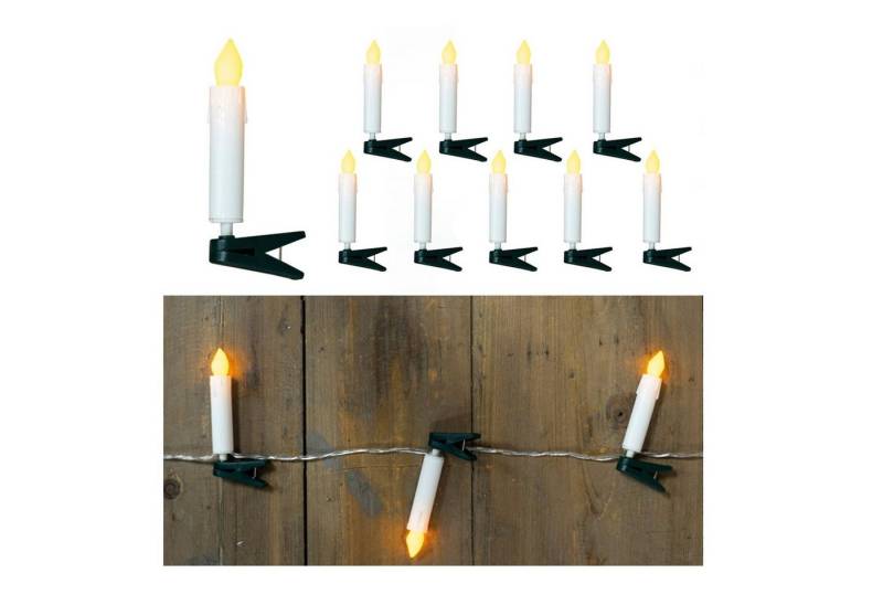 MARELIDA LED-Christbaumkerzen LED Kerzenkette 10 Miniatur Baumkerzen mit Clip Batteriebetrieb 70cm, 10-flammig von MARELIDA