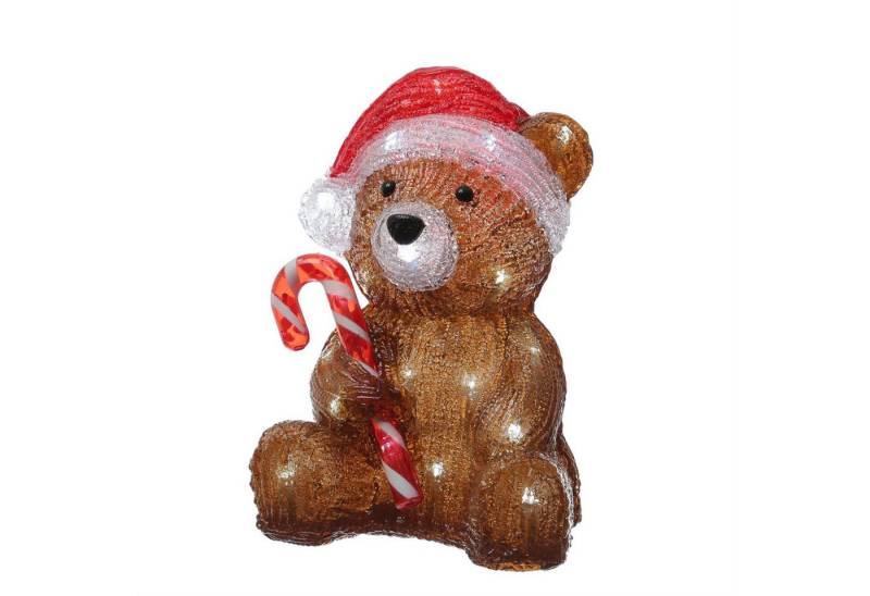 MARELIDA LED Dekofigur LED Bär mit Zuckerstange Acrylfigur Außen Weihnachtsdeko 24cm, LED Classic, kaltweiss (5300K bis 6000K) von MARELIDA