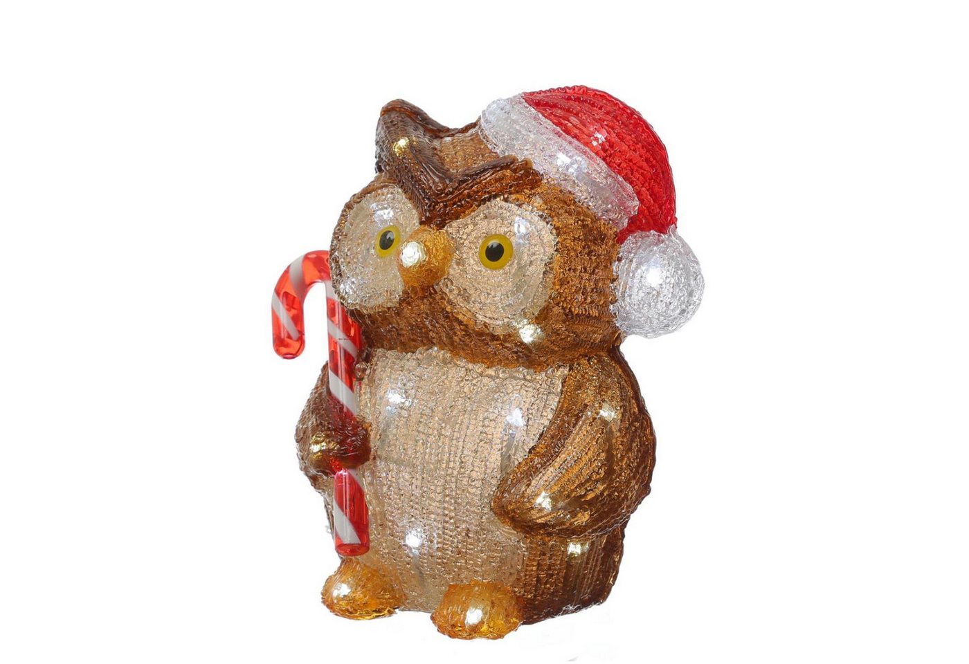 MARELIDA LED Dekofigur LED Eule mit Zuckerstange Acrylfigur Außen Weihnachtsdeko H: 24cm, LED Classic, kaltweiss (5300K bis 6000K) von MARELIDA