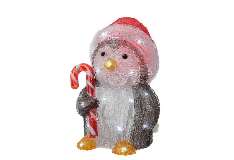 MARELIDA LED Dekofigur LED Pinguin mit Zuckerstange Acrylfigur Außen Weihnachtsdeko 24cm, LED Classic, kaltweiss (5300K bis 6000K) von MARELIDA