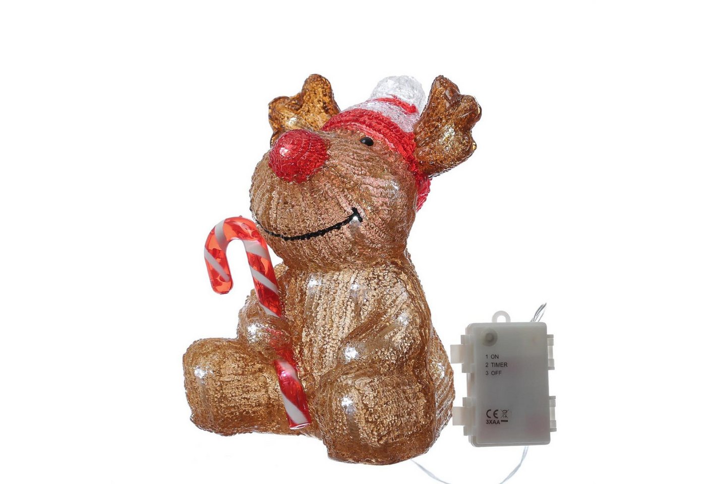 MARELIDA LED Dekofigur LED Rentier mit Zuckerstange Acrylfigur Elch Außen Weihnachtsdeko 24cm, LED Classic, kaltweiss (5300K bis 6000K) von MARELIDA