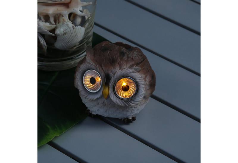 MARELIDA LED Dekofigur LED Solar Eule Gartenfigur Solarleuchte braun für Garten Balkon D: 9cm, LED Classic, warmweiß (2100K bis 3000K) von MARELIDA