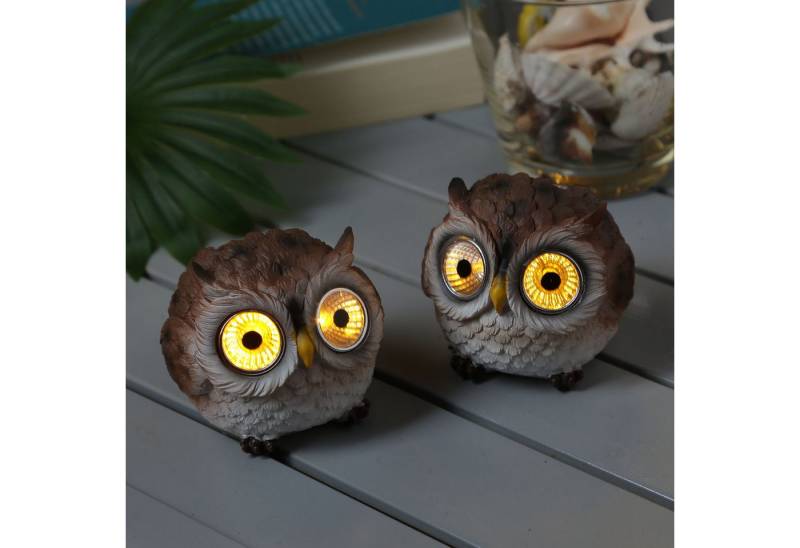 MARELIDA LED Dekofigur LED Solar Eulen Gartenfigur Solarleuchte Garten Balkon D: 9cm 2 Stück, LED Classic, warmweiß (2100K bis 3000K) von MARELIDA