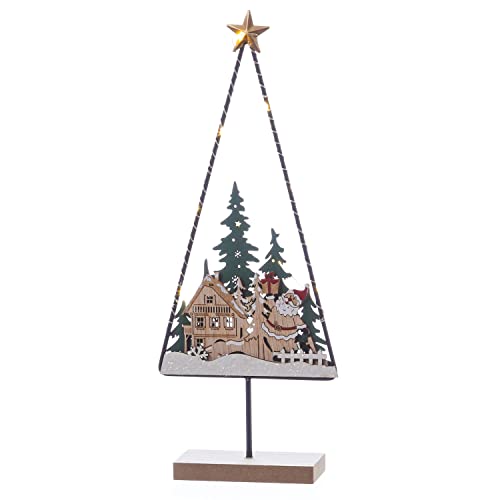 MARELIDA LED Dekoleuchte - Dekoobjekt - Holz - 10 warmweiße LED - H: 33cm - Batteriebetrieb (Santa) von MARELIDA