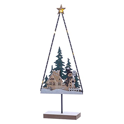MARELIDA LED Dekoleuchte - Dekoobjekt - Holz - 10 warmweiße LED - H: 33cm - Batteriebetrieb (Schneemann) von MARELIDA