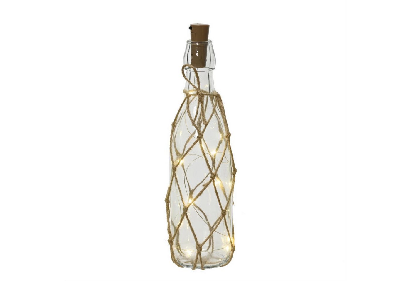 MARELIDA LED Dekolicht LED Dekoflasche mit Lichterkette Juteseil Leuchtflasche H:28cm transp., LED Classic, warmweiß (2100K bis 3000K) von MARELIDA