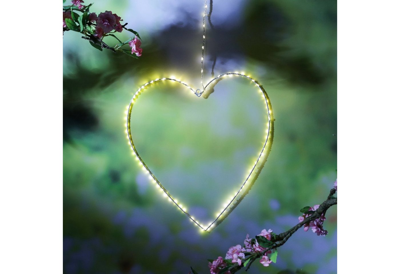 MARELIDA LED Dekolicht LED Herz Metallherz Drahtherz 130LED Leuchtherz 40cm für Innen/außen, warmweiß (2100K bis 3000K) von MARELIDA