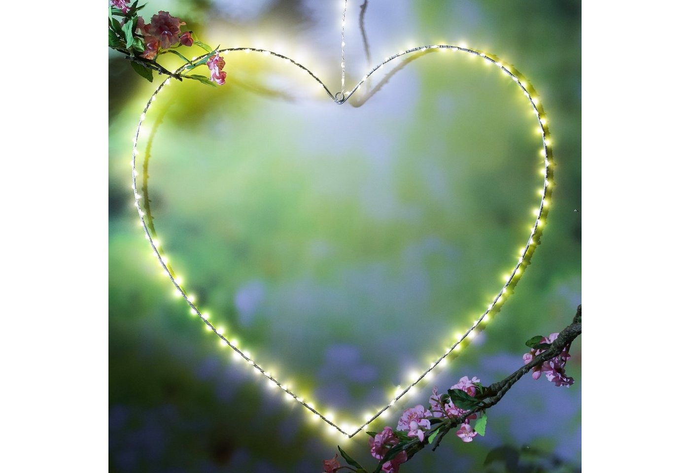 MARELIDA LED Dekolicht LED Herz Metallherz Drahtherz 160LED Leuchtherz 60cm für Innen/außen, warmweiß (2100K bis 3000K) von MARELIDA