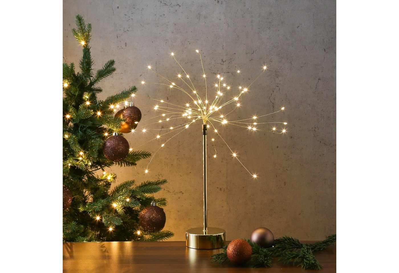 MARELIDA LED Dekolicht LED Stern Feuerwerk Leuchtstern Tischleuchte Weihnachtsdeko Timer 50cm, LED Classic, warmweiß (2100K bis 3000K) von MARELIDA