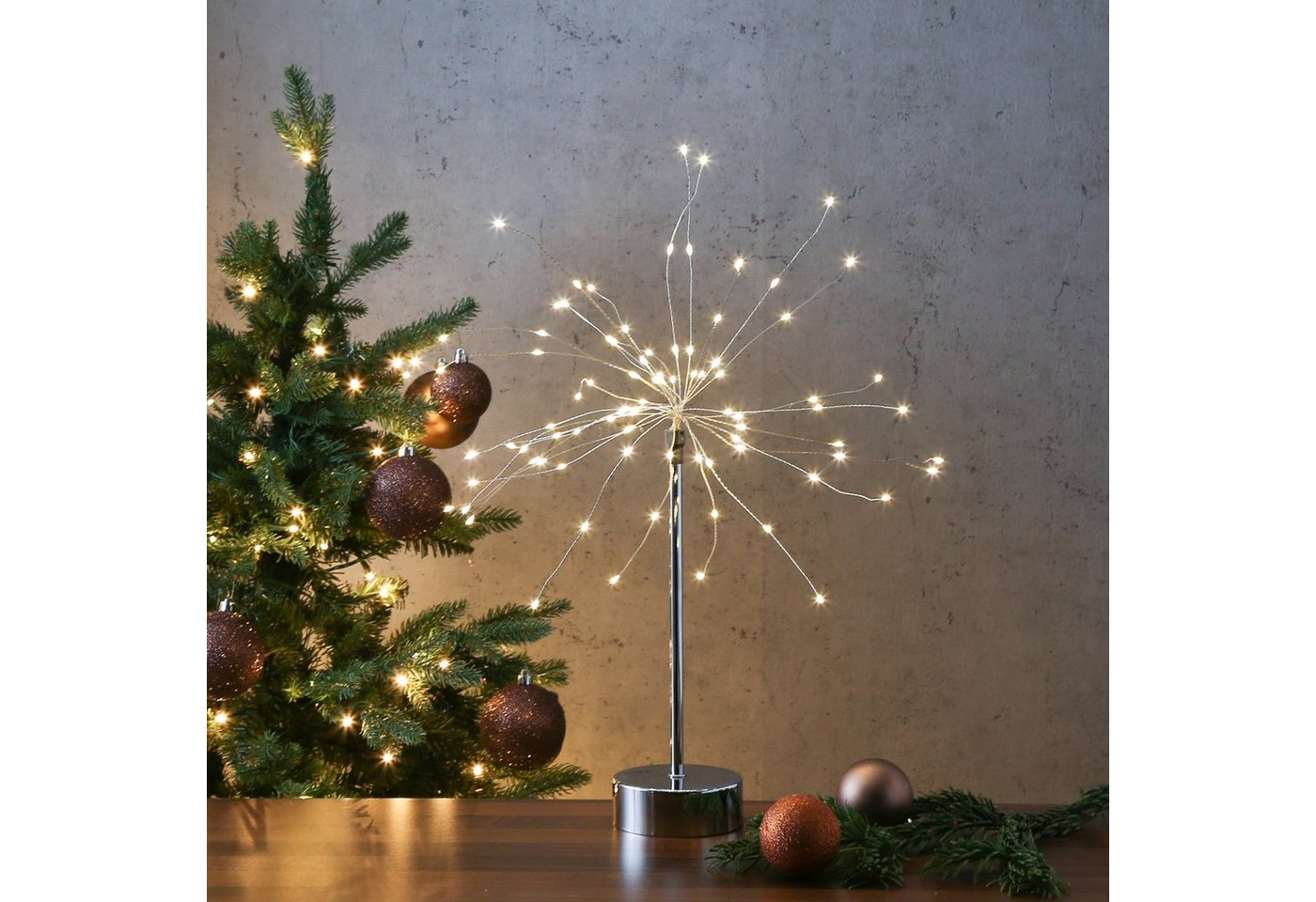 MARELIDA LED Dekolicht LED Stern Feuerwerk Leuchtstern Tischleuchte Weihnachtsdeko Timer 50cm, LED Classic, warmweiß (2100K bis 3000K) von MARELIDA