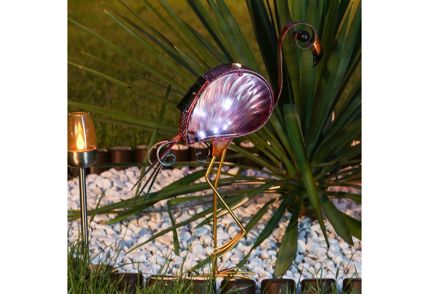 MARELIDA LED Dekoobjekt LED Solar Gartenfigur Flamingo 10 kaltweiße LED 48cm Lichtsensor rosa, kaltweiss (5300K bis 6000K) von MARELIDA