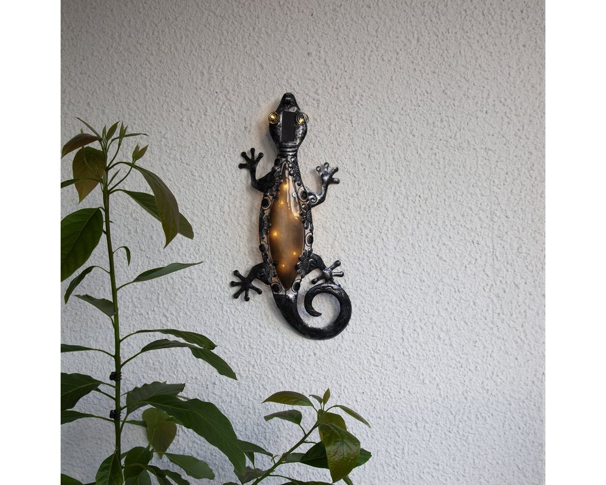 MARELIDA LED Dekoobjekt LED Solar Wanddeko Gecko Gartendeko Terrasse Hauswand Sensor schwarz, LED Classic, warmweiß (2100K bis 3000K) von MARELIDA