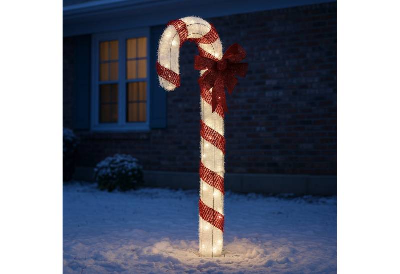MARELIDA LED Dekoobjekt LED Zuckerstange mit Schleife XXL Gartendeko Außen Weihnachtsdeko 1,5m, LED Classic, warmweiß (2100K bis 3000K) von MARELIDA
