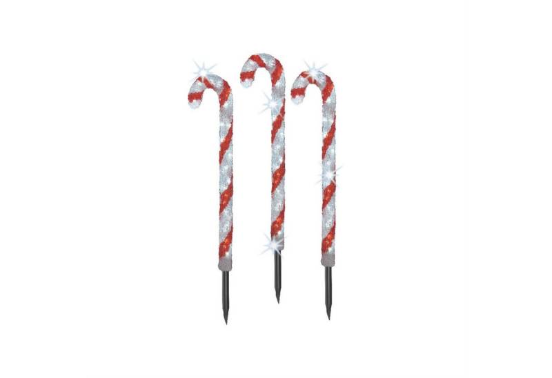 MARELIDA LED Dekoobjekt LED Zuckerstangen Gartendeko Weihnachtsbeleuchtung Timer 3er Set, LED Classic, kaltweiss (5300K bis 6000K) von MARELIDA