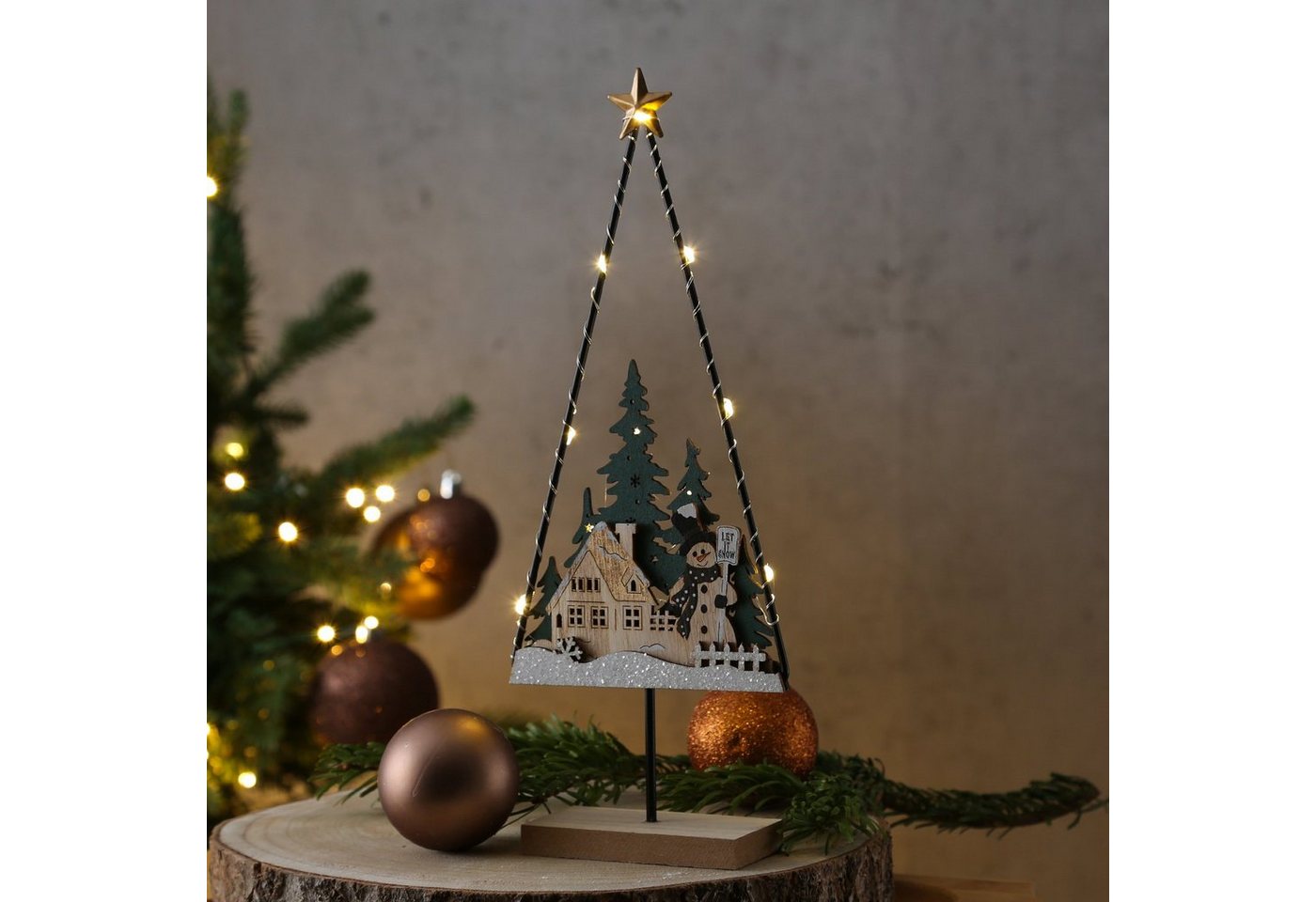 MARELIDA LED Dekoobjekt LED Holz Baum Schneemann beleuchtet Tischdekoration Weihnachten, warmweiß (2100K bis 3000K) von MARELIDA