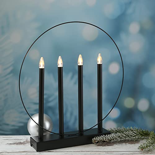 MARELIDA LED Fensterleuchter Glory - Kerzenleuchter mit Ring - 4flammig - warmweiße LED - H: 45cm - Timer (schwarz) von MARELIDA