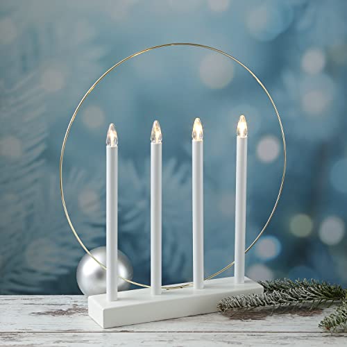 MARELIDA LED Fensterleuchter Glory - Kerzenleuchter mit Ring - 4flammig - warmweiße LED - H: 45cm - Timer (weiß) von MARELIDA
