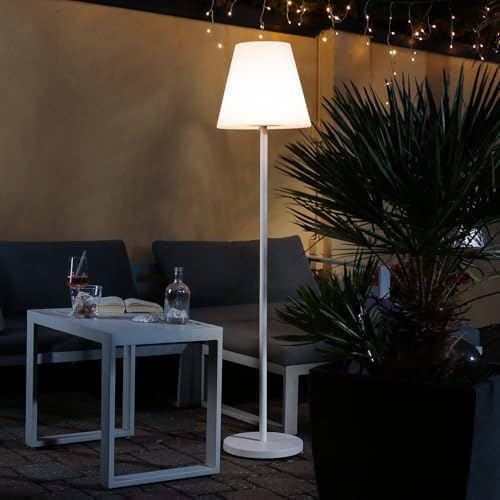 MARELIDA LED Garten Stehlampe Akku Outdoor Lampe aufladbar per USB Außenbeleuchtung für Terrasse Balkon 4 Helligkeitsstufen (Weiß, 112/150cm) von MARELIDA