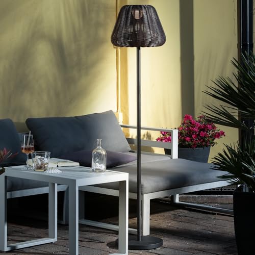 MARELIDA LED Garten Stehlampe in Korboptik Outdoor Akku Stehleuchte in Rattanoptik für Garten Terrasse Balkon Außen kabellos dimmbar aufladbar per USB (Stehlampe - dunkelbraun) von MARELIDA