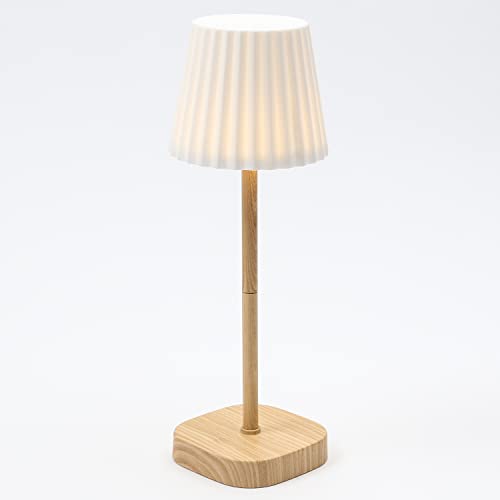 MARELIDA LED Garten Tischlampe - weißer Lampenschirm - 2 Helligkeitsstufen - H: 34cm - USB - für Außen - gelb (Holzoptik) von MARELIDA