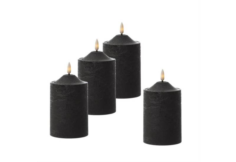 MARELIDA LED-Kerze Kerzenset in Rustik-Optik Echtwachs H:15cm D: 7,5cm Timer schwarz 4St. (4-tlg) von MARELIDA