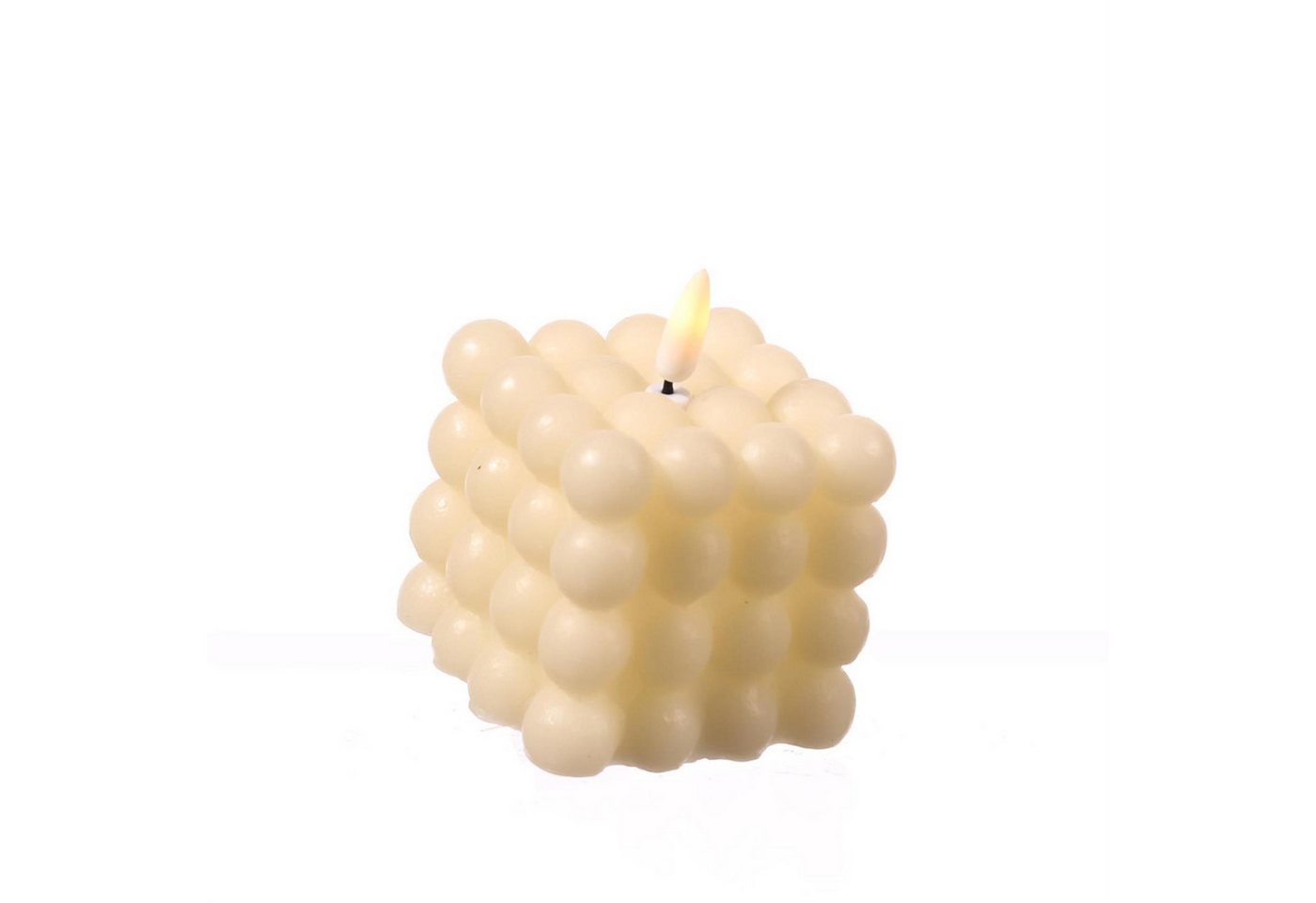 MARELIDA LED-Kerze Bubble Würfel Cube Kerze Echtwachs 3D Flamme H: 9,5cm Timer creme (1-tlg) von MARELIDA