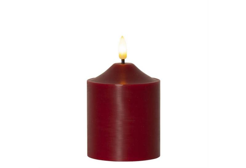 MARELIDA LED-Kerze Stumpenkerze Echtwachs 3D Flamme H: 12cm D: 7,5cm Batterie Timer rot (1-tlg) von MARELIDA